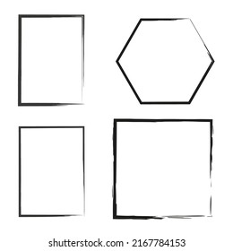 Brush figures of different shapes. Black and white frames. Edge frame. Brush texture. Vector illustration. stock image.