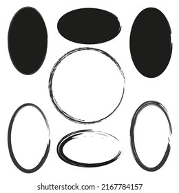 Brush figures of different shapes. Black and white frames. Edge frame. Brush texture. Vector illustration. stock image.