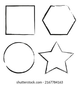 Brush figures of different shapes. Black and white frames. Edge frame. Brush texture. Vector illustration. stock image.