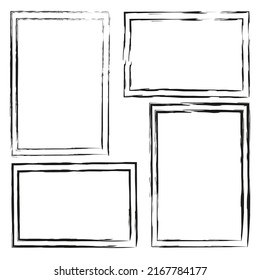 Brush figures of different shapes. Black and white frames. Edge frame. Brush texture. Vector illustration. stock image.
