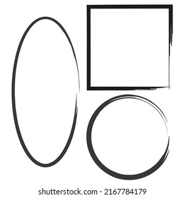 Brush figures of different shapes. Black and white frames. Edge frame. Brush texture. Vector illustration. stock image.