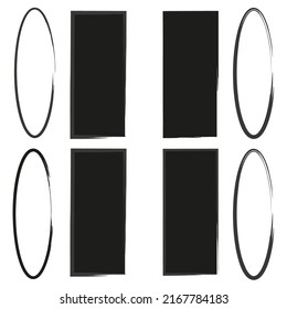 Brush figures of different shapes. Black and white frames. Edge frame. Brush texture. Vector illustration. stock image.