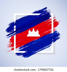 Brush flag of Cambodia with grunge abstract brush stroke on white frame background