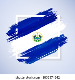 Brush flag of El Salvador with grunge abstract brush stroke on white frame background