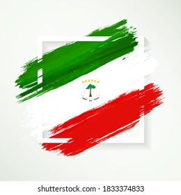 Brush flag of Equatorial Guinea with grunge abstract brush stroke on white frame background