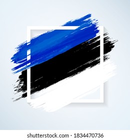 Bandera del pincel de Estonia con pincel abstracto grueso sobre fondo de marco blanco