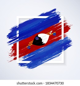Brush flag of Eswatini with grunge abstract brush stroke on white frame background