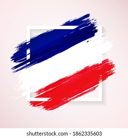 Brush flag of France with grunge abstract brush stroke on white frame background