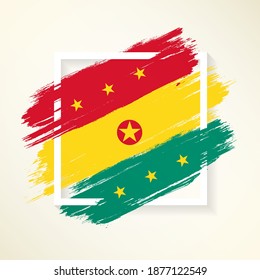 Brush flag of Grenada with grunge abstract brush stroke on white frame background