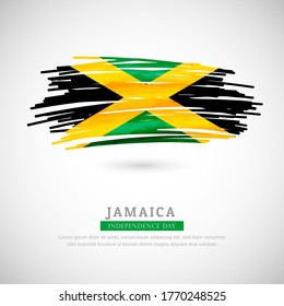 Brush flag of Jamaica country. Happy independence day of Jamaica with grungy flag background