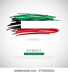 Brush flag of Kuwait country. Happy independence day of Kuwait with grungy flag background