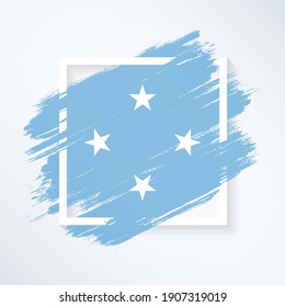 Brush-Flagge von Mikronesien mit farbigem abstraktem Pinselstrich auf weißem Hintergrund