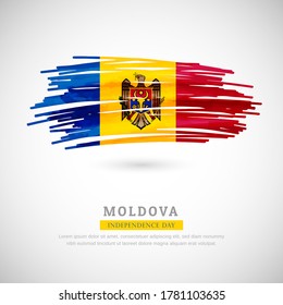 Brush flag of Moldova country. Happy independence day of Moldova with grungy flag background