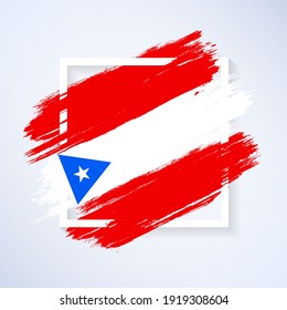 Brush flag of Puerto Rico with grunge abstract brush stroke on white frame background