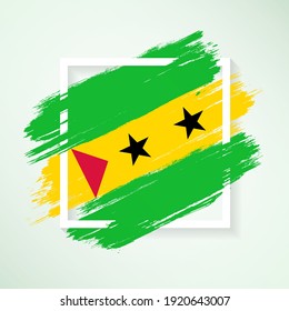 Brush flag of Sao Tome and Principe with grunge abstract brush stroke on white frame background