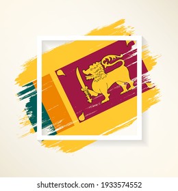 Brush flag of Sri Lanka with grunge abstract brush stroke on white frame background