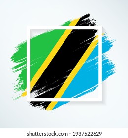 Brush flag of Tanzania with grunge abstract brush stroke on white frame background