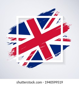 Brush flag of United Kingdom with grunge abstract brush stroke on white frame background