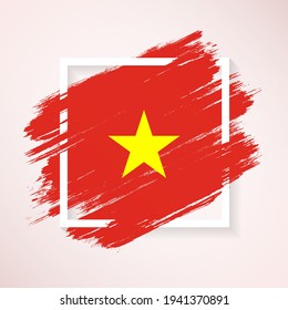 Brush flag of Vietnam with grunge abstract brush stroke on white frame background