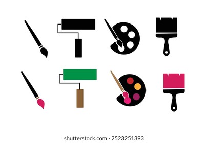 brush flat icon set, brush tool