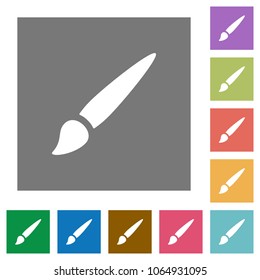 Brush flat icons on simple color square backgrounds