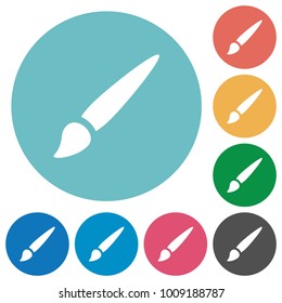 Brush flat white icons on round color backgrounds