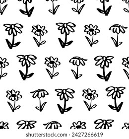 Pinsel Blume Vektor nahtloses Muster. Handgezeichnete botanische Tintenillustrierung mit Blumenmotiv. Gut für Stoff, Wickelpapier, Tapetendesign