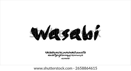 Brush Font. Hand Drawn Typeface with Japanese Calligraphy Style. East Asian-Inspired Font Uppercase Lowercase and Number. Creative Decorative Typography Vector Illustration.