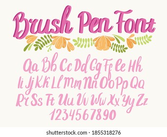 Brush Font. Typography Alphabet. Handwritten Script For Party Celebration And Crafty Design. Vector With Hand-drawn Lettering.