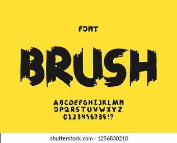 Brush font. Vector alphabet letters and numbers. Typeface design. 