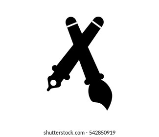 brush and fountain pen stationery tool utensil equipment study school college image vector icon logo