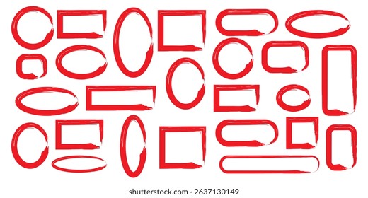 Brush frame rough box shape set. Text box frame rough grunge style. paint shape element. Hand drawn texture grunge brush text border. Vector illustration. isolated on white and black background.