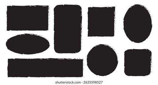 Brush frame rough rectangle box shape set. Text box frame rough grunge square, oval paint shape element.  Text box frame rough grunge square, oval paint shape . 