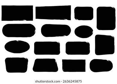 Brush frame rough rectangle box shape set. Text box frame rough grunge square, oval paint shape element. Grunge brush frame set. Brush frame .