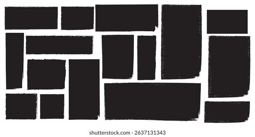 Brush frame rough rectangle box shape set. Text box frame rough grunge square, oval paint shape element. Text box frame rough grunge square, oval paint shape .Vector black painted squares 