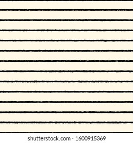 Brush freehand stripes seamless pattern. Thin rough edge ink lines print. Repeated horizontal strokes wallpaper. Simple classic geometric motif. Trendy grunge design. Vector abstract modern background