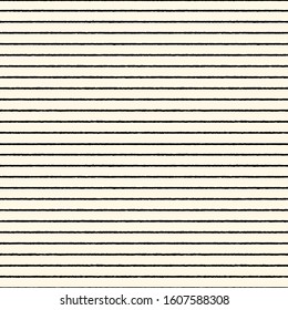 Brush freehand stripes seamless pattern. Thin rough edge ink lines print. Repeated horizontal strokes wallpaper. Simple classic geometric motif. Trendy grunge design. Vector abstract modern background