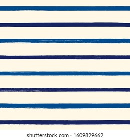 Brush freehand stripes seamless pattern. Thin rough edge ink lines print. Repeated horizontal strokes wallpaper. Simple classic geometric motif. Trendy grunge design. Vector abstract modern background