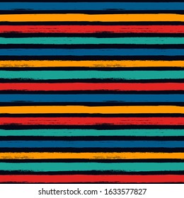 Brush freehand stripes seamless pattern. Wide rough edge ink lines print. Repeated horizontal strokes wallpaper. Simple classic geometric motif. Trendy grunge design. Vector abstract modern background