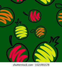 Brush fruits pattern in abstract style. Seamless floral wallpaper. Multi-colored fruit vector drawing. Modern floral background. Ornament illustration. Bright summer background illustration