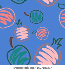 Brush fruits pattern in abstract style. Seamless floral wallpaper. Multi-colored fruit vector drawing. Modern floral background. Ornament illustration. Bright summer illustration