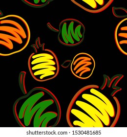 Brush fruits pattern in abstract style. Seamless floral wallpaper. Multi-colored fruit vector drawing. Modern floral background. Ornament illustration. Bright summer illustration