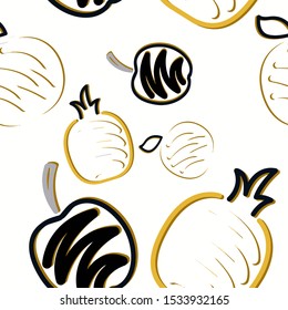 Brush fruits pattern in abstract style. Seamless floral wallpaper. Multi-colored fruit vector drawing. Modern floral background. Ornament illustration. Bright summer illustration
