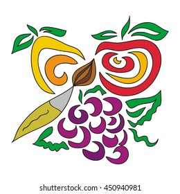 Brush and fruits. Vector illustration.