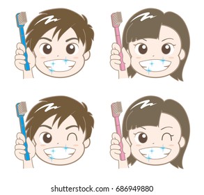 brush teeth?Boys and girls / Vector image Type-C