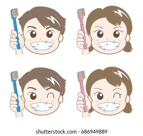 brush teeth?Boys and girls / Vector image Type-D