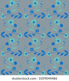 brush green and blue flowers pattern on a  grey background
