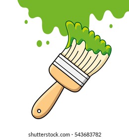 Brush with green paint flowing.
