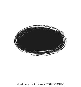 Cepillarse en círculo. Círculo vector de pintura negra. Blob de tinta pintada a mano, botón redondo, punto grunge. Círculo dibujado a mano aislado en blanco. Bordes ásperos secos.