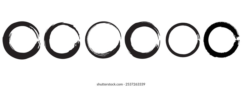 Brush  grunge circles design. Round line of black paint. Grunge round shapes. 